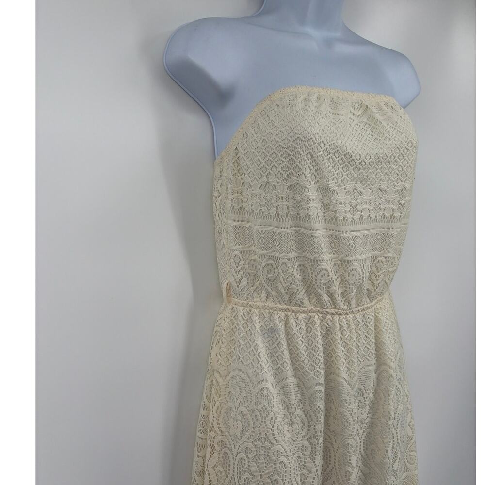 Cream Lace Strapless Maxi Dress Sz M Boho Bridal Coquette Cottage Ultra Flirt - Picture 6 of 10